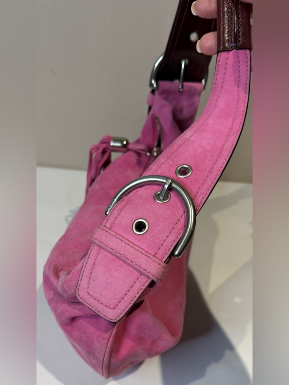 Coach Ltd Ed SoHo Bubblegum Pink Goat Suede Shoulder Bag with Tassel 2004 3671 - Picture 3 of 8